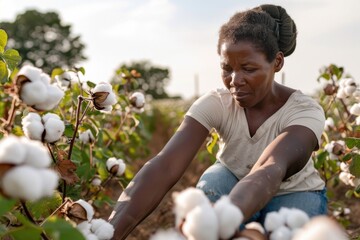 African american woman picking cotton on plantation