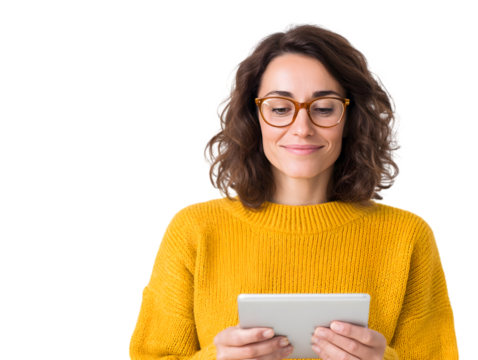 attractive girl using tablet png file of isolated cutout object with on white background. isolated on the white or transparent background PNG cut out 28819128 1