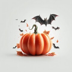 Creative pumpkin design with bats and autumn leaves captured in an artistic setting for Halloween festivities in a studio