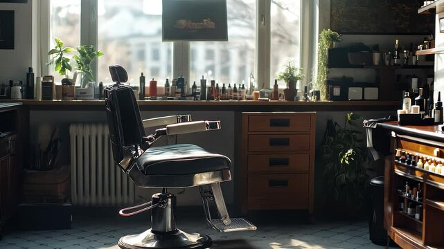 Vintage Barbershop Chair in Sunny Afternoon Light