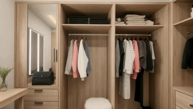 wardrobe with clothes, 4K video