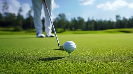 Golf pro demonstrating swing technique on training range, sharp detail