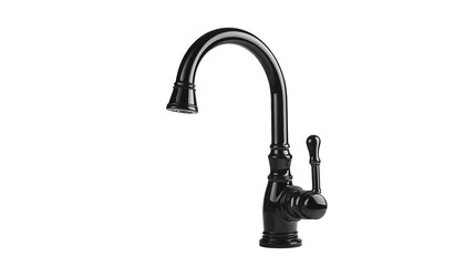 Elegant Black Kitchen Faucet Design Modern Fixture on white and transparent Background
