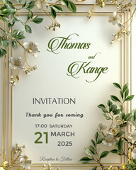 wedding invitation card with flowers