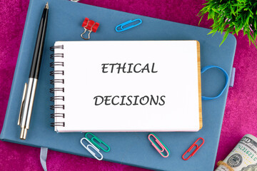 A conceptual phrase on the topic of ETHICAL DECISIONS business. AI ethics or AI Law concept.