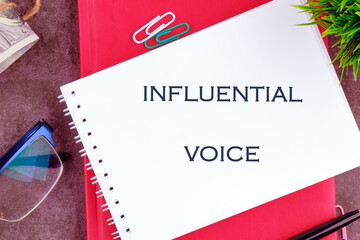 A conceptual phrase on the topic of business INFLUENCER VOICE. Learning concept