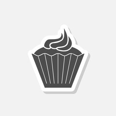 Simple cupcake flat icon sticker isolated on gray background