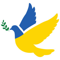 Dove symbol of peace isolated on white background. Ukraine national flag