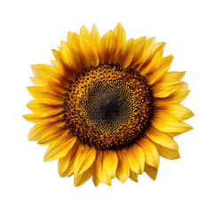 Fototapeta premium Vibrant yellow sunflower blossom isolated transparent background perfect for summer designs and floral art projects