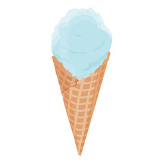 Mint ice cream scoop with a crisp waffle cone isolated on white background