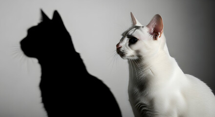 Elegant White Cat Profile with Shadow