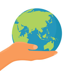 Hand holding globe earth isolated on white background. Environment day. Earth day
