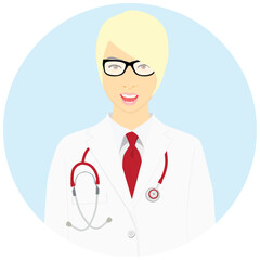 Doctor icon. Woman physician medic with stethoscope