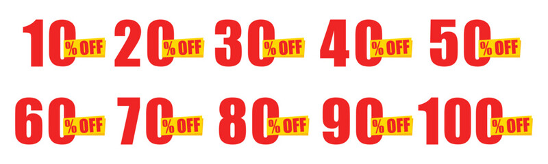 Discount sticker set from 10% to 100% off