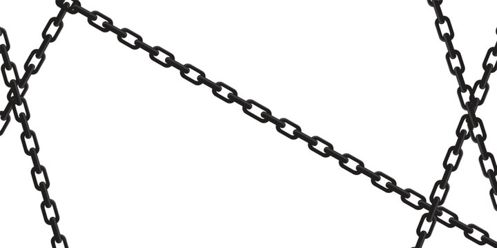 Background hanging heavy metal chains isolated on white background