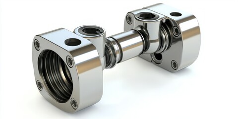 3D render of automotive piston and connecting rod on white background