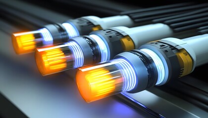 Close-up of glowing, futuristic energy conduits.
