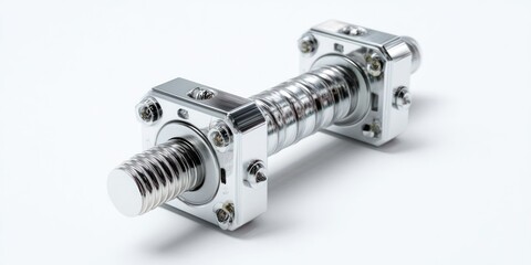 3D render of ball screw and nut assembly on white background