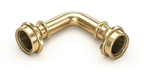 3D render of brass pipe elbow joint on white background