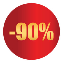 Discount sticker 90% percent. Vector badge for sale, clearance, promotion, marketing, retail, e-commerce
