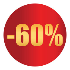 Discount sticker 60% percent. Vector badge for sale, clearance, promotion, marketing, retail, e-commerce