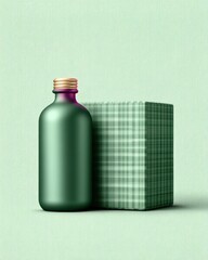 Obraz premium Green Bottle and Plaid Box Packaging Mockup