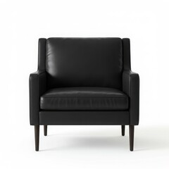 Fototapeta premium Black leather armchair isolated on white background for living room, office, or lounge area.