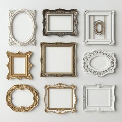 3D render of decorative photo frame gallery set on white background