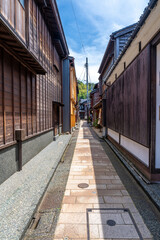 Traditional Japanese Alley with Wooden Houses
