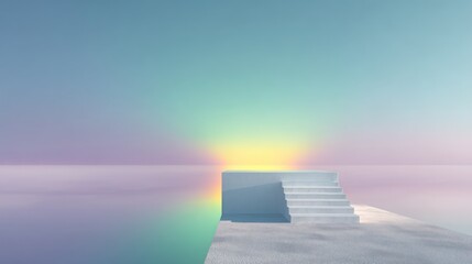 White Steps Leading to a Pastel Sky at Sunset