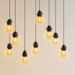 3D render of hanging string lights with clips on white background