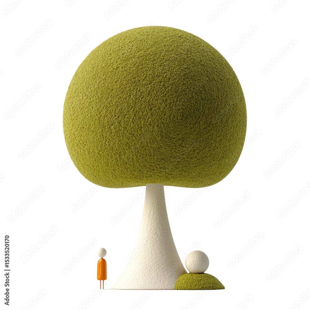 Aufkleber stylized minimal tree illustration with tiny human on plain background