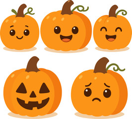 Set of icons cute scary pumpkin thanksgiving halloween vector illustration cartoon