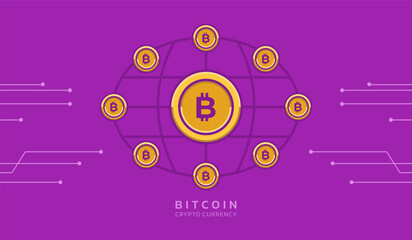 Digital cryptocurrency background concept with bitcoin icon