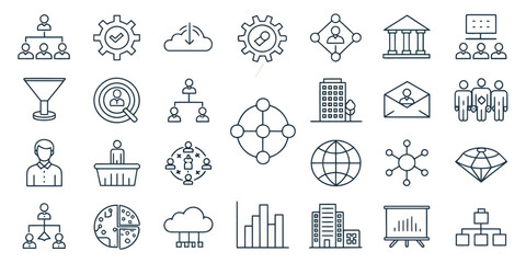 Monochrome B2B Line Icon Set — Business-to-Business Services and Solutions

