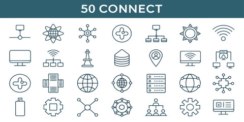 Monochrome Connect Line Icon Set — Connection, Network, and Communication

