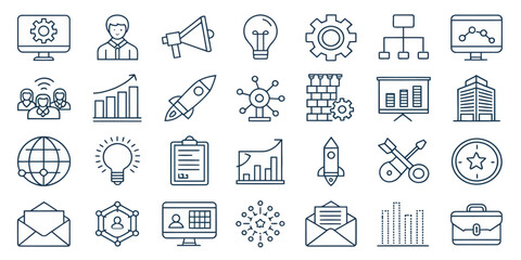Monochrome Digital Marketing Line Icon Set &mdash; Marketing, Strategy, and Analytics

