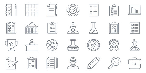 Monochrome Exam and Examination Line Icon Set — Testing and Academic Assessment

