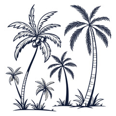 Tropical Paradise with Palm Trees A Black and White Silhouette Illustration Capturing the Essence of an Exotic Getaway