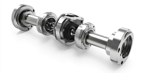 3D render of universal joint mechanical part on white background