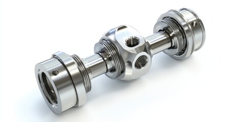 3D render of universal joint mechanical part on white background