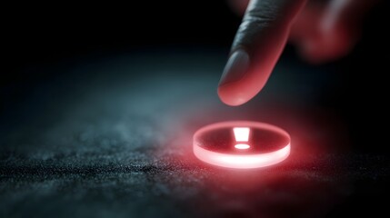 Fingertip tapping a glowing alert icon with an exclamation mark