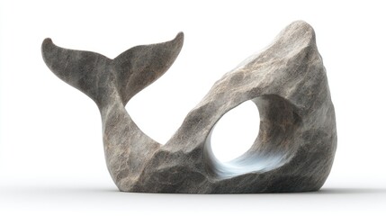 3D render of whale tail sculpture in stone on white background