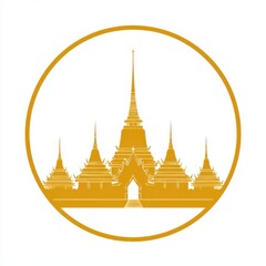 Naklejka premium Golden Temple Silhouette in Circular Frame