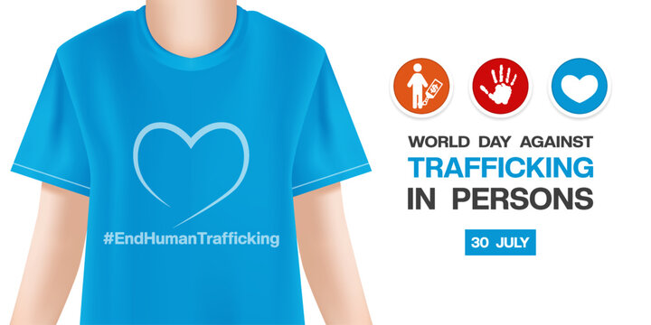 July 30 is World Day Against Trafficking In Persons. Human, heart and more. Great for posters, banners and social media. White background.
