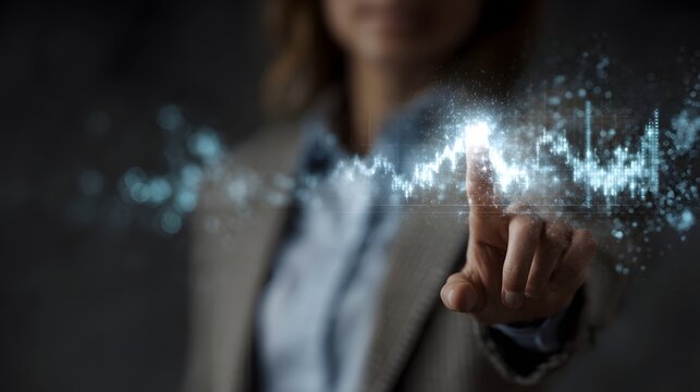 Female hand manipulating a holographic cash flow diagram