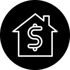 House with Dollar Vector Line White Circle Black Icon Design
