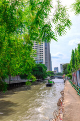 Ferry boat going through a Canal Khlong in Thai running from Soi 15 Sukhumvit Rd NANA to Soi 21...