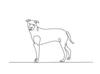 Dog sitting in single outline illustration. Continuous line art drawing of woman cute dog. Editable stroke.