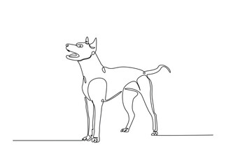 Dog sitting in single outline illustration. Continuous line art drawing of woman cute dog. Editable stroke.